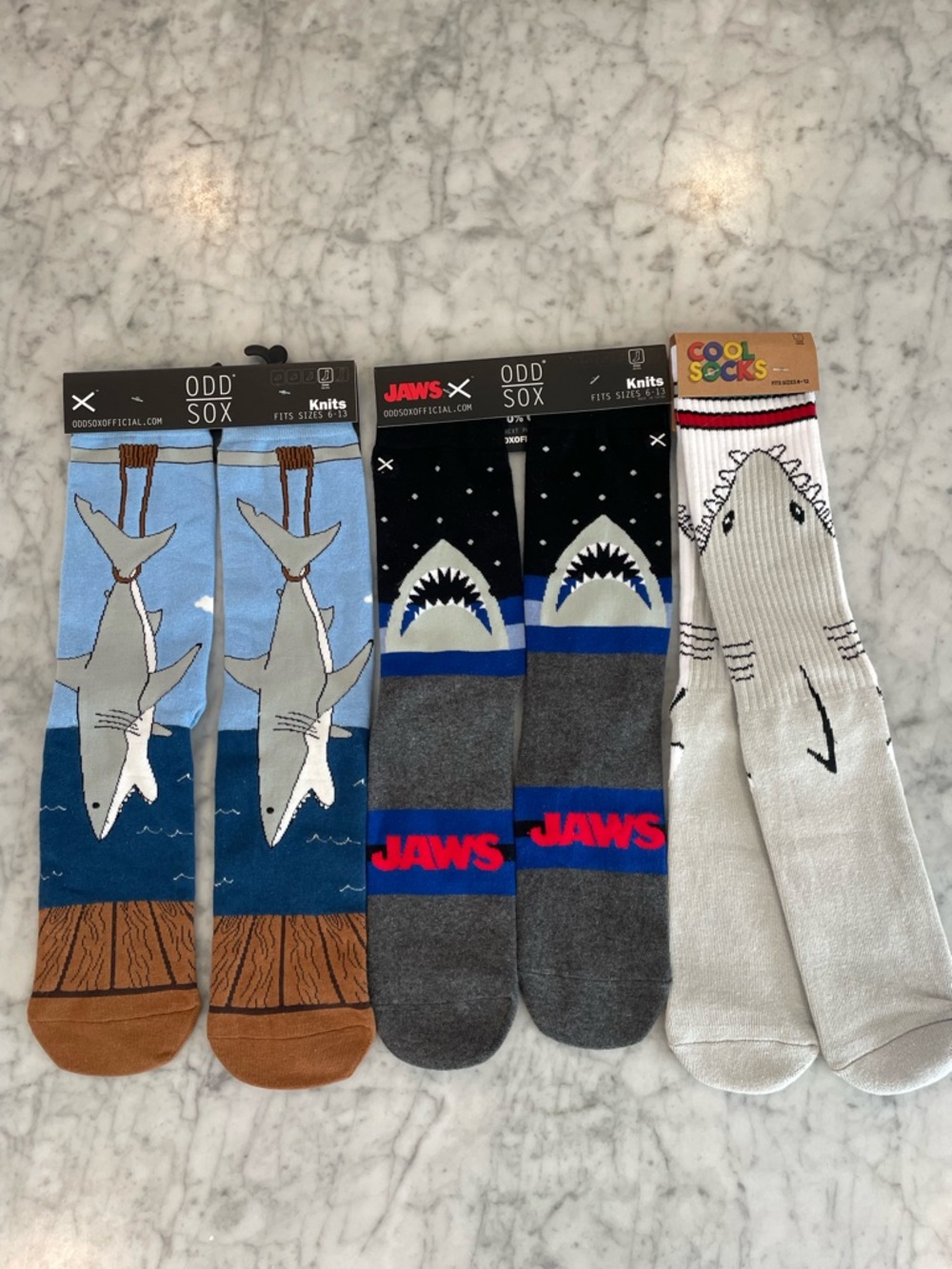 Set of 3 Novelty Shark Socks - Adult size 6-13